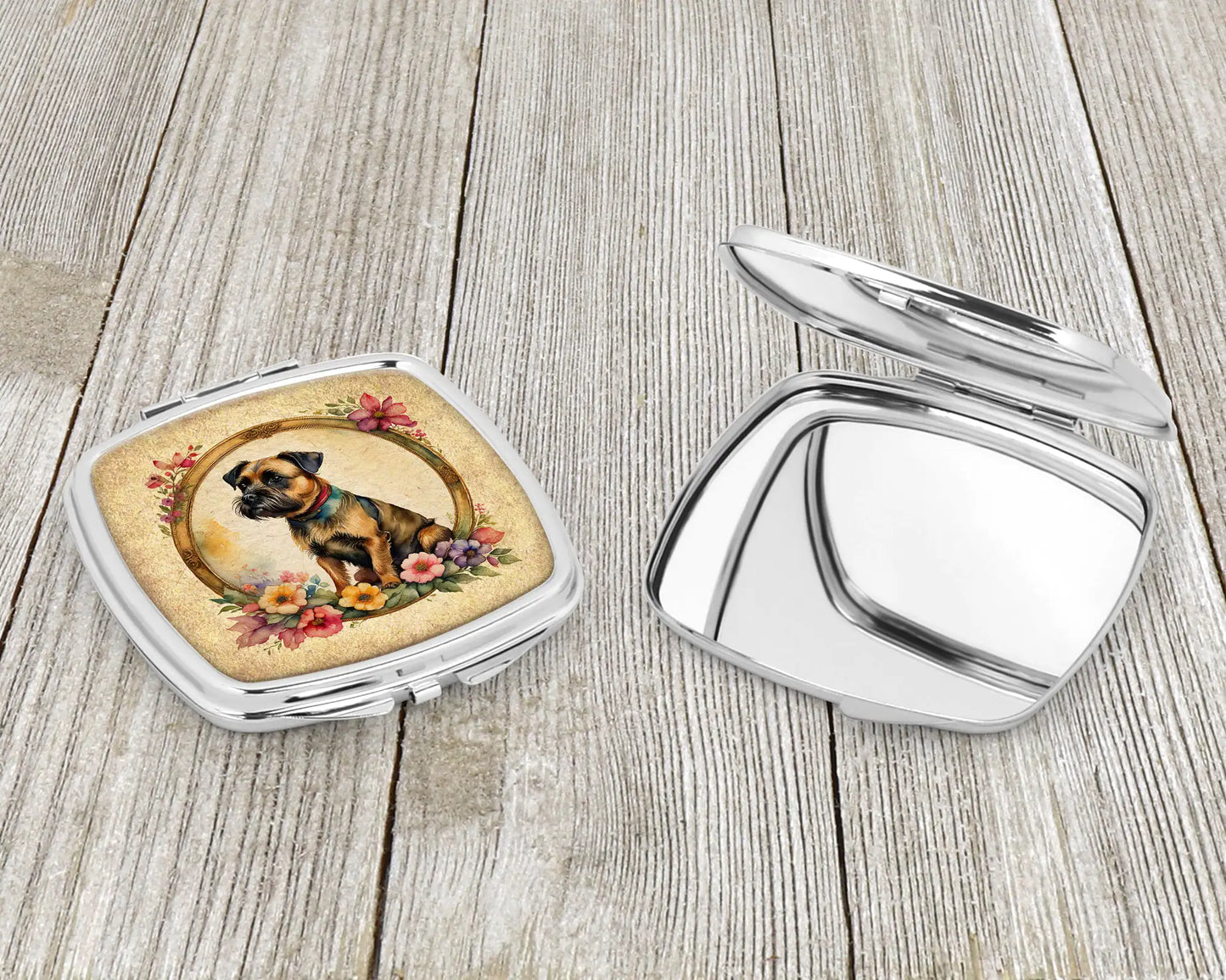 Border Terrier and Flowers Compact Mirror