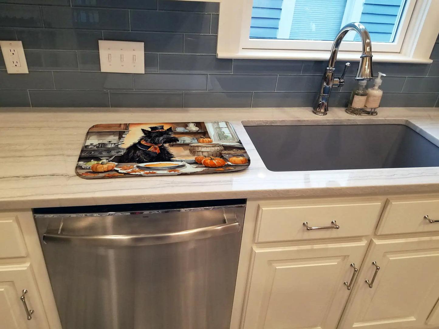 Scottish Terrier Fall Kitchen Pumpkins Dish Drying Mat