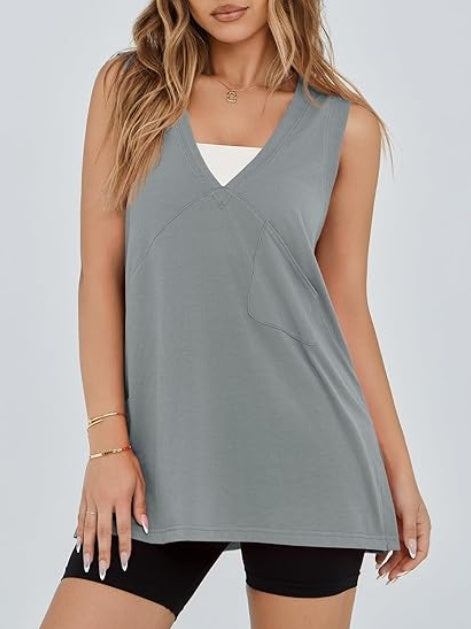 Fisoew Women's Summer Tank Tops V Neck Sleeveless Casual Loose Flowy Tunic Workout T Shirts