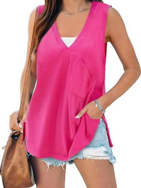 Fisoew Women's Summer Tank Tops V Neck Sleeveless Casual Loose Flowy Tunic Workout T Shirts