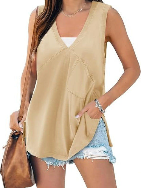Fisoew Women's Summer Tank Tops V Neck Sleeveless Casual Loose Flowy Tunic Workout T Shirts