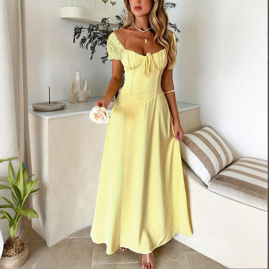 Women's Bohemian Backless Maxi Flowy Ruffled Beach With Adjustable Belt Summer Vacation Boho Dress For Casual Outings