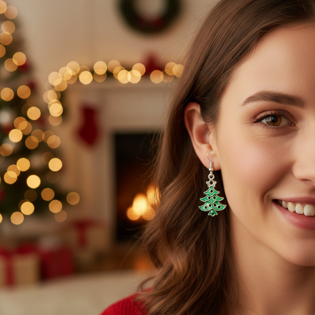 Ornaments Alloy Dripping Five-star Christmas Tree Earrings