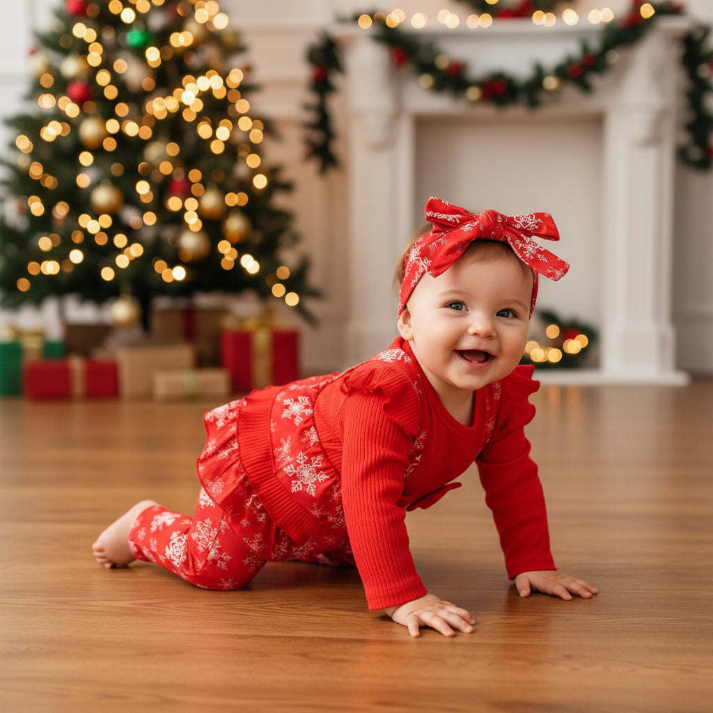 Christmas Crawling Suit Baby Girl Sunken Stripe Long Sleeve Fake Suspenders Romper