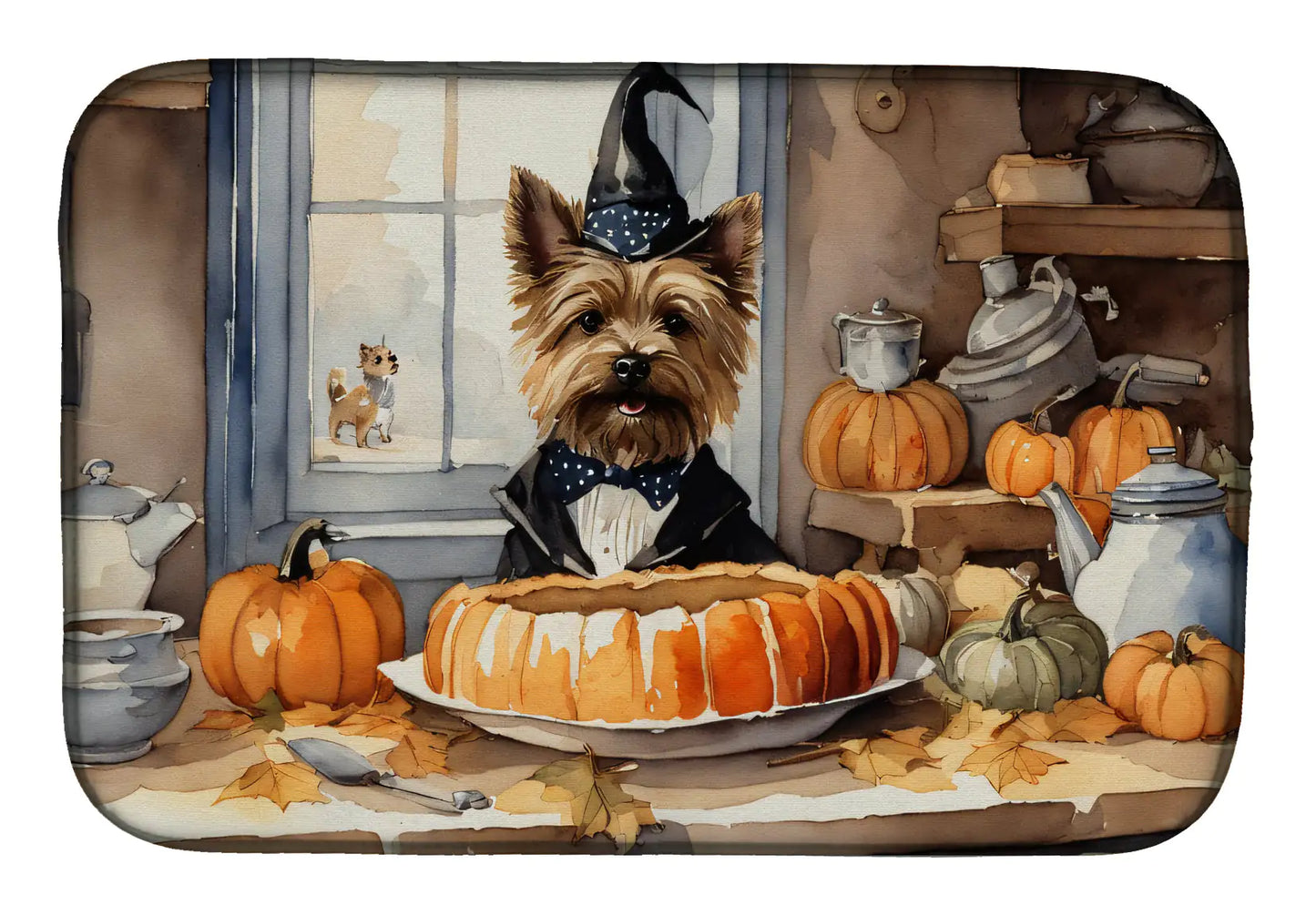 Cairn Terrier Fall Kitchen Pumpkins Dish Drying Mat