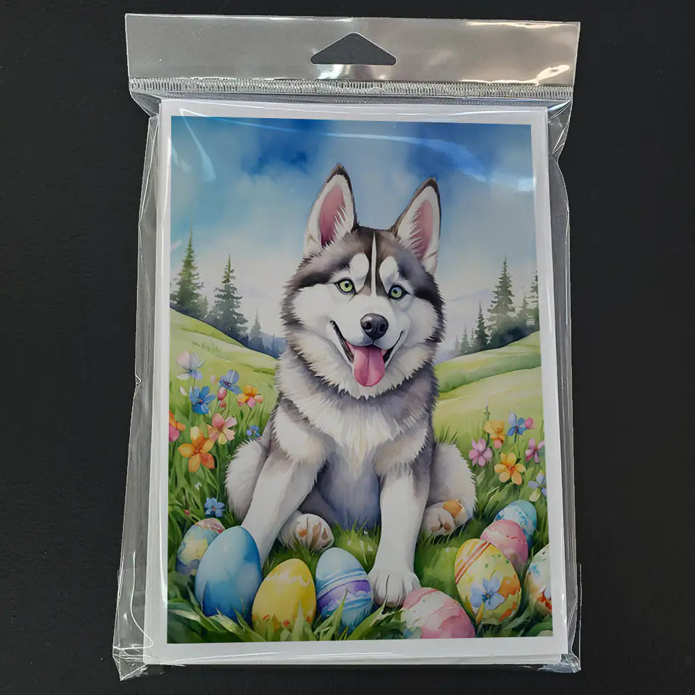 Siberian Husky Easter Egg Hunt Greeting Cards Pack of 8