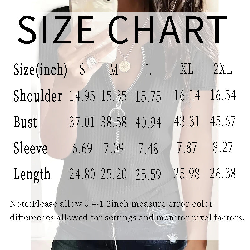 2 Pack Women's Zipper V Neck Short Sleeve Tunic Tops Loose Fit Summer T Shirts Blouse