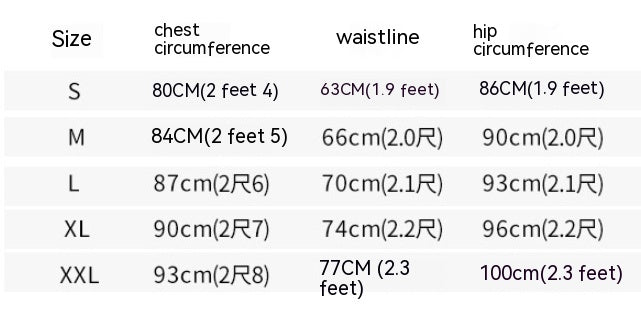 Wedding dress size chart with chest, waistline, and hip circumference for S to XXL