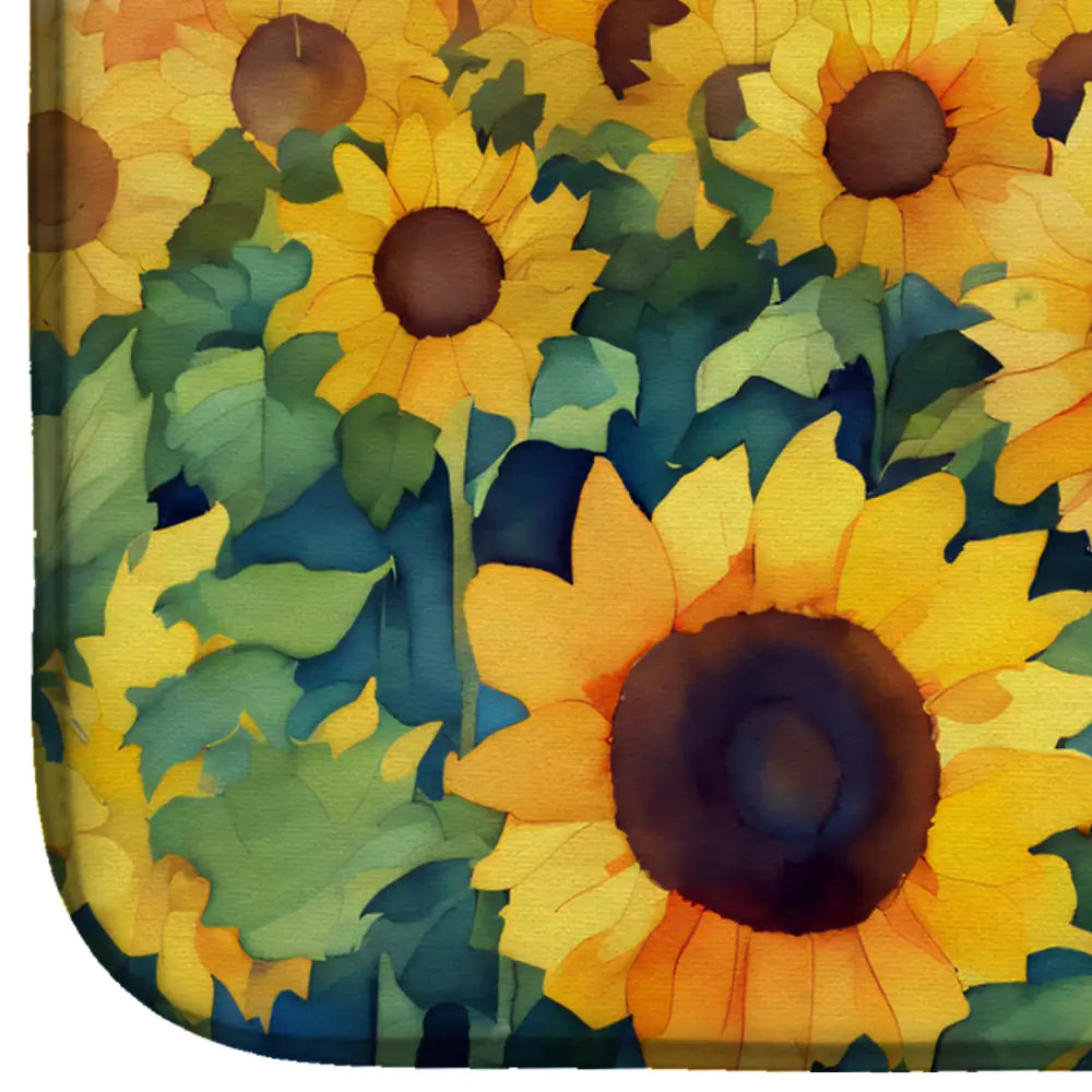 Kansas Sunflowers in Watercolor Dish Drying Mat