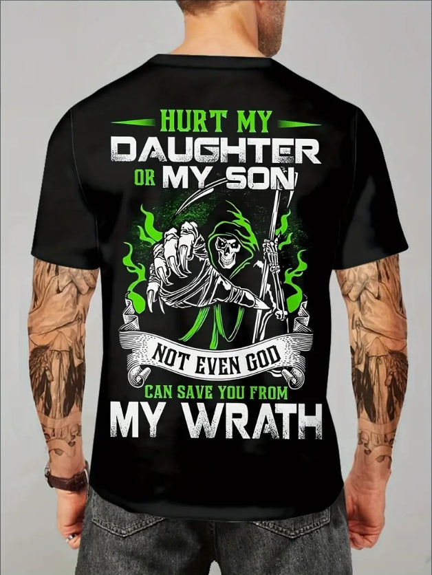 Hurt My Daughter Or My Son Printed Men's Short Sleeve Casual And Lightweight Summer T-shirt, Suitable For Daily Wear