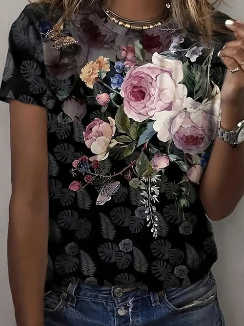 New Short-sleeved Crewneck T-shirt Printed Casual Top For Summer