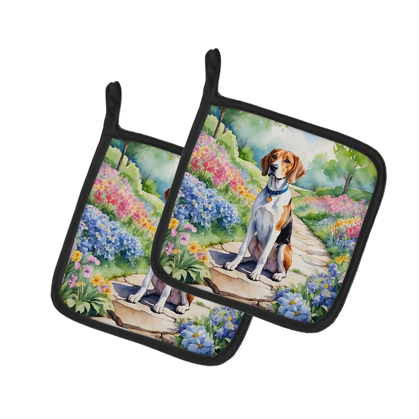English Foxhound Spring Path Pair of Pot Holders