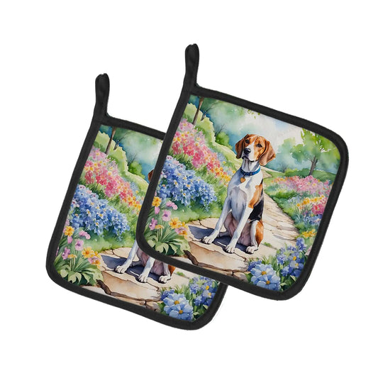 English Foxhound Spring Path Pair of Pot Holders