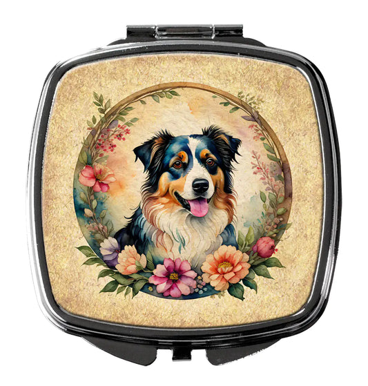Australian Shepherd and Flowers Compact Mirror