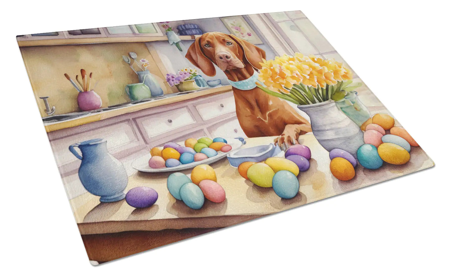 Decorating Easter Vizsla Glass Cutting Board