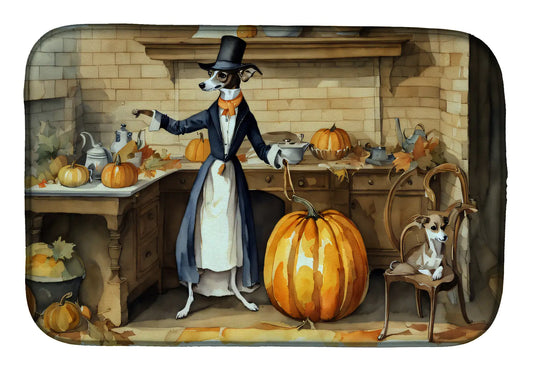 Italian Greyhound Fall Kitchen Pumpkins Dish Drying Mat
