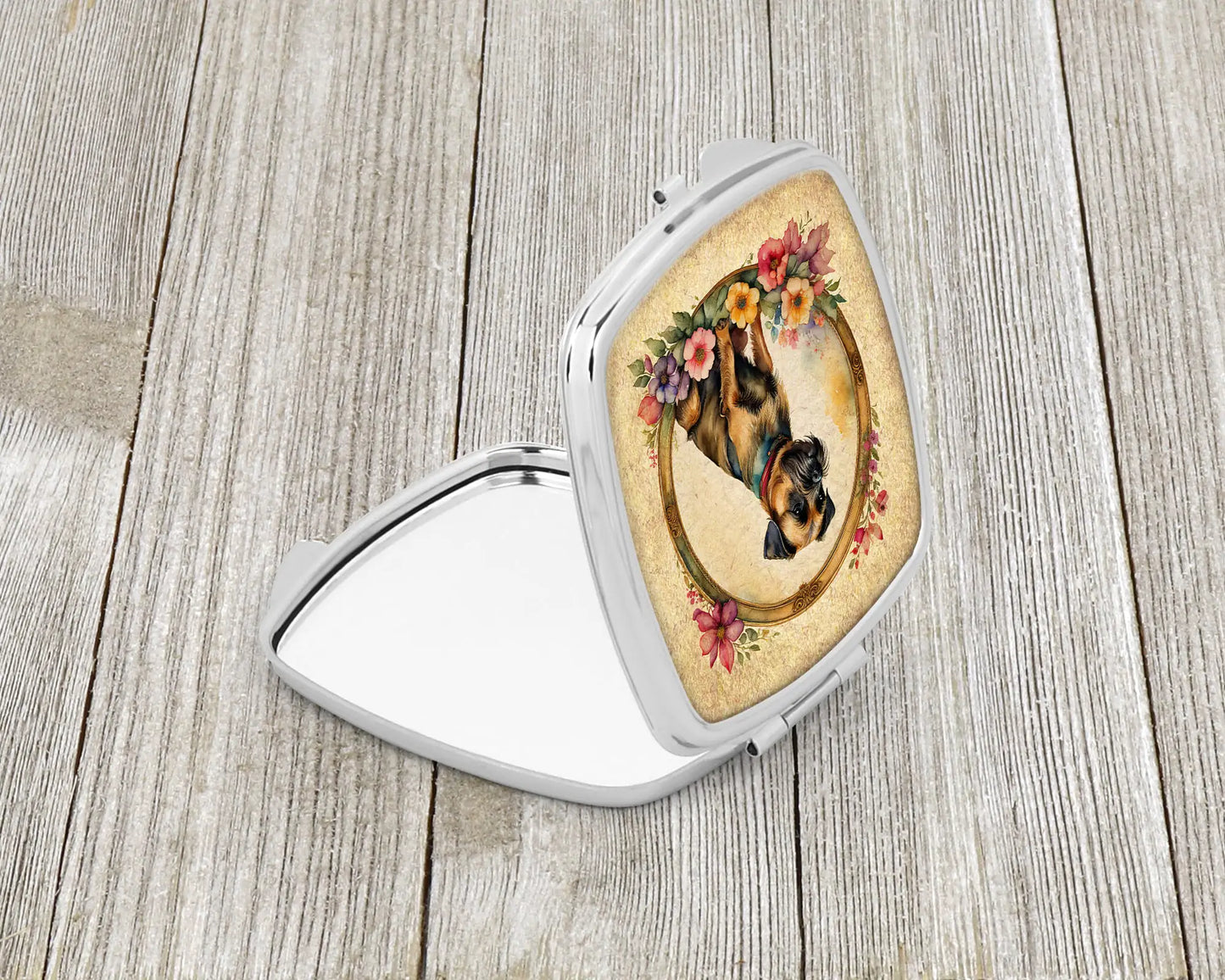 Border Terrier and Flowers Compact Mirror
