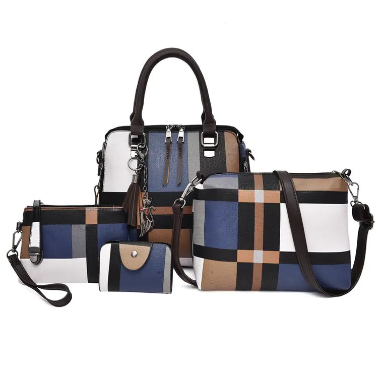 Fashion Retro Stitching Women's Handbag Purse Set