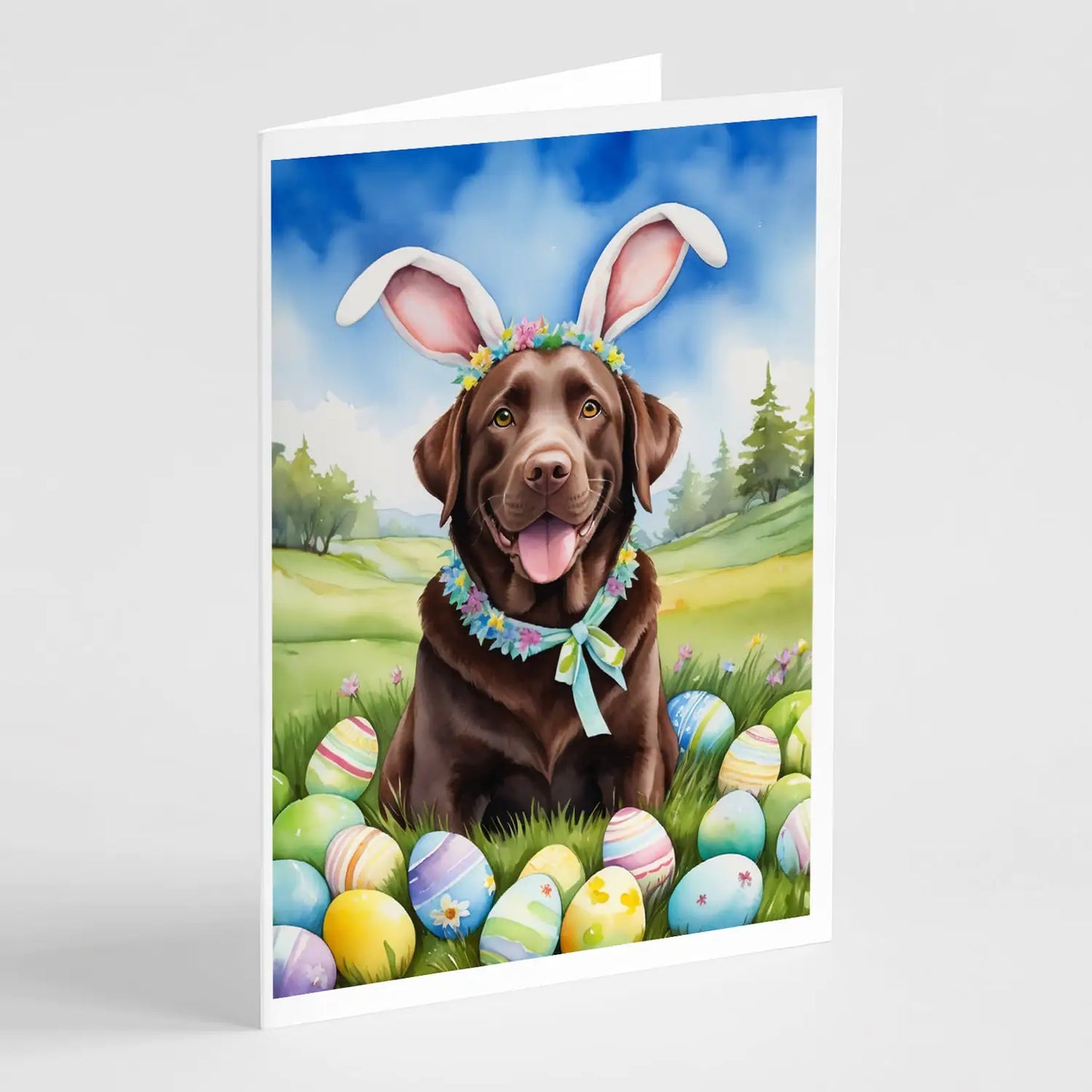 Chocolate Labrador Retriever Easter Egg Hunt Greeting Cards Pack of 8