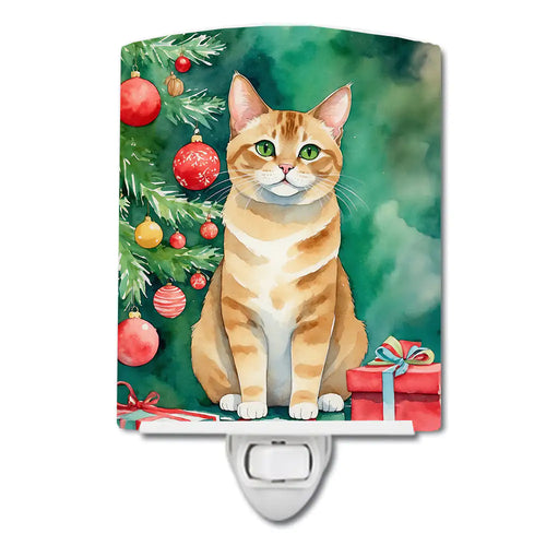 Malayan Cat By the Christmas Tree Ceramic Night Light
