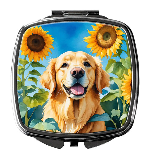 Golden Retriever in Sunflowers Compact Mirror