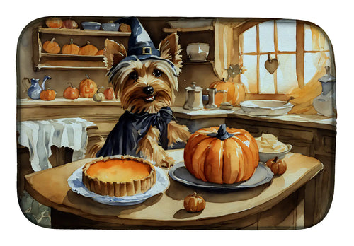 Silky Terrier Fall Kitchen Pumpkins Dish Drying Mat