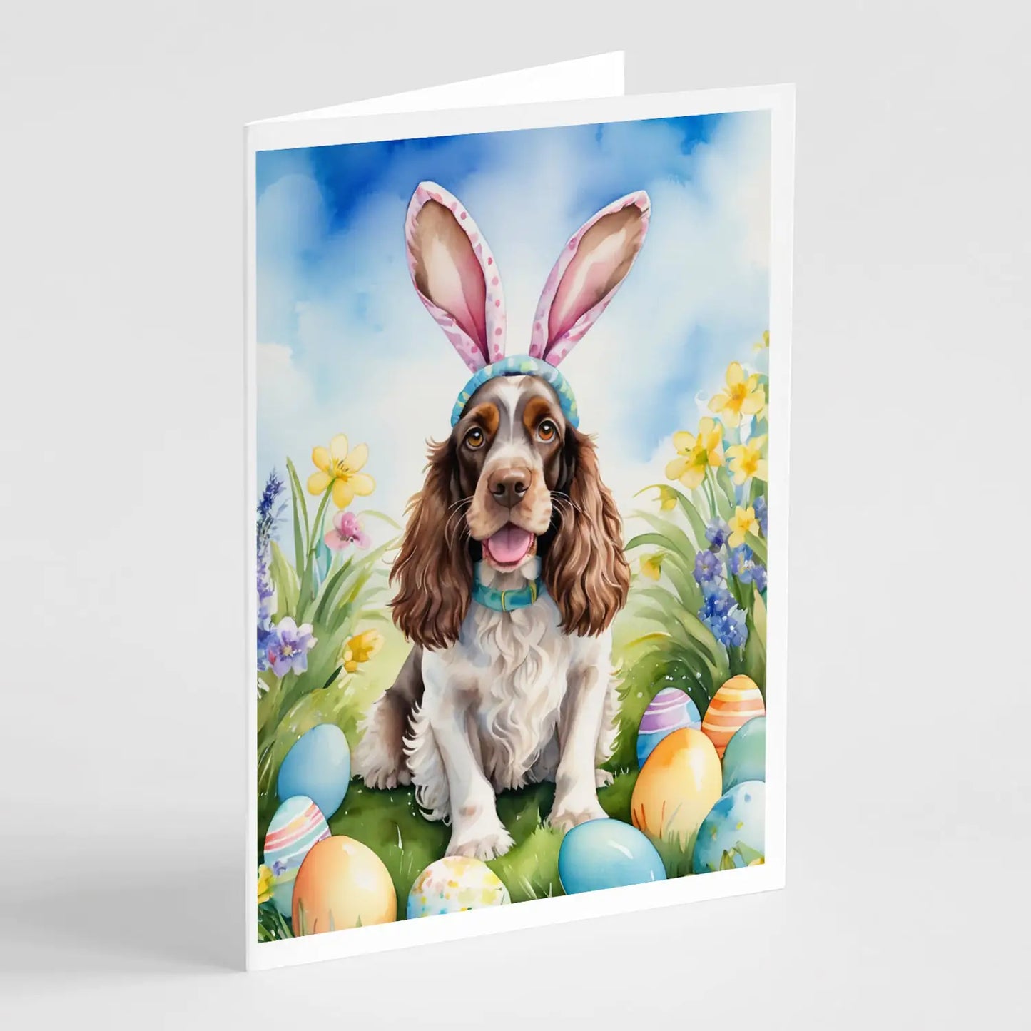 English Cocker Spaniel Easter Egg Hunt Greeting Cards Pack of 8