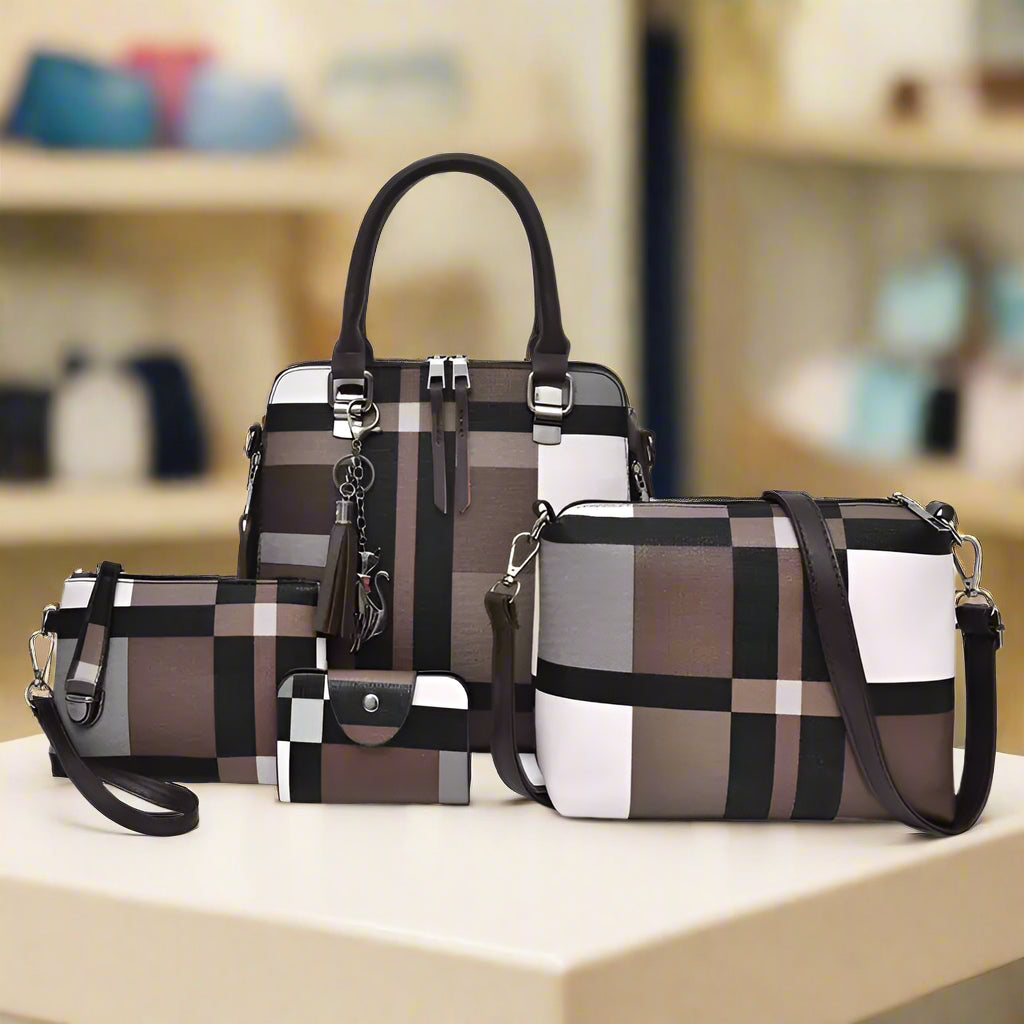 Fashion Retro Stitching Women's Handbag Purse Set