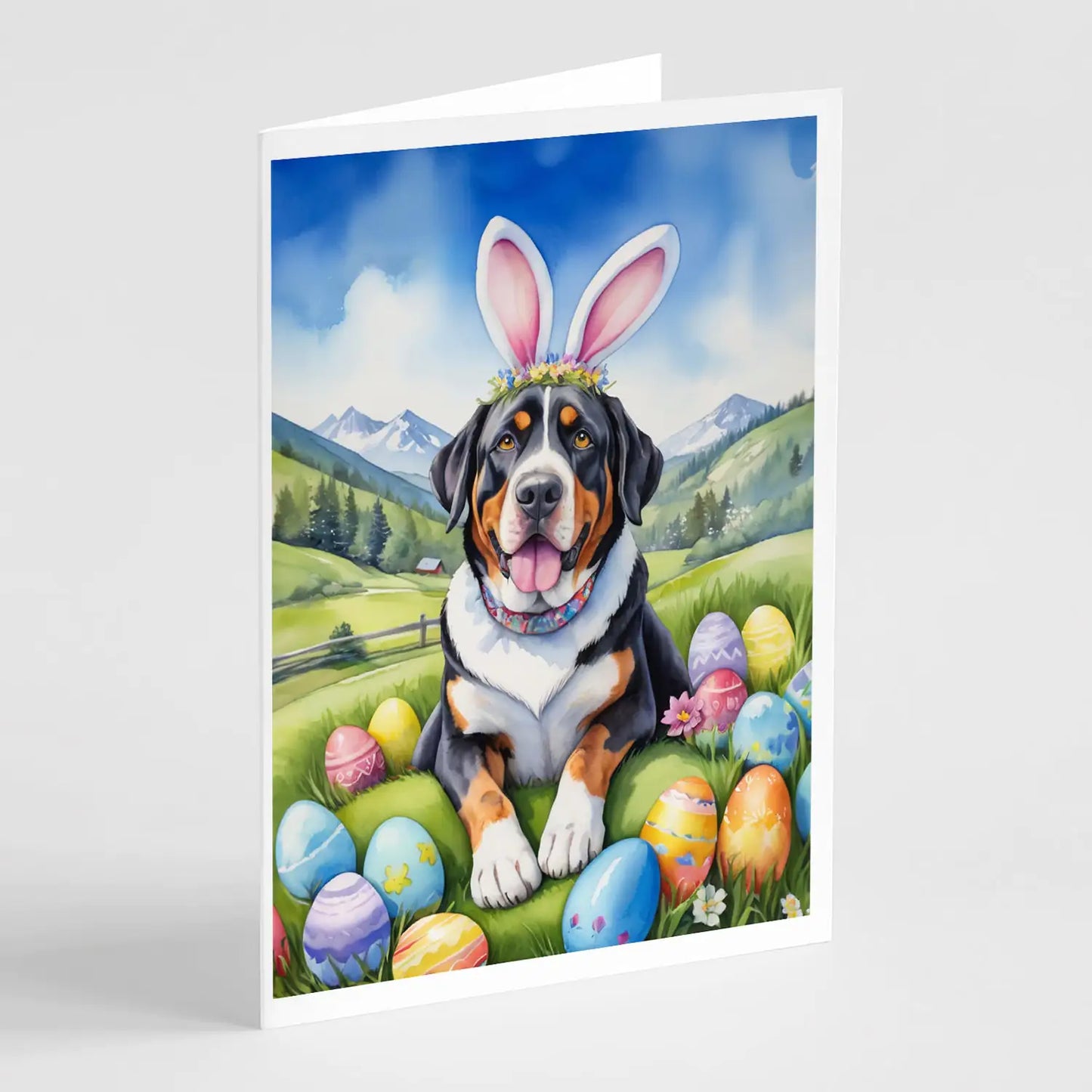 Greater Swiss Mountain Dog Easter Egg Hunt Greeting Cards Pack of 8