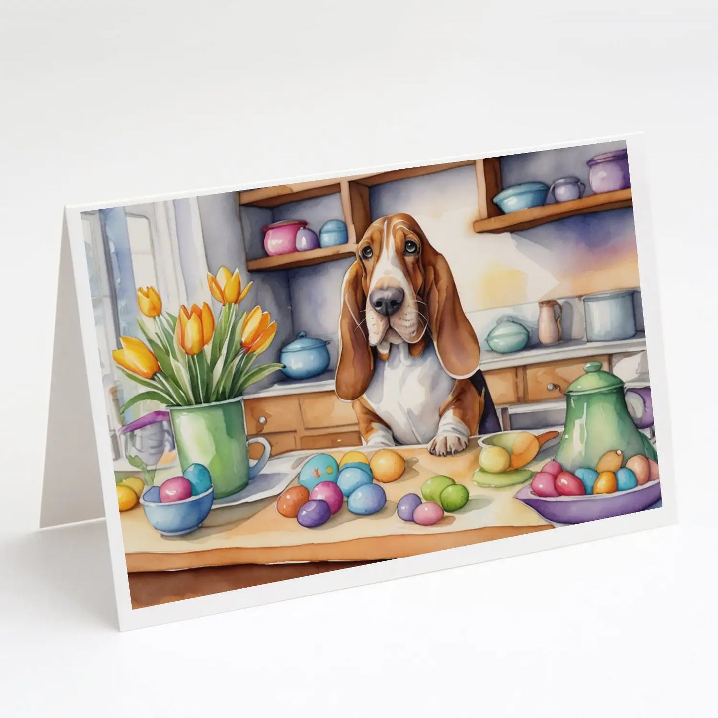 Decorating Easter Basset Hound Greeting Cards Pack of 8