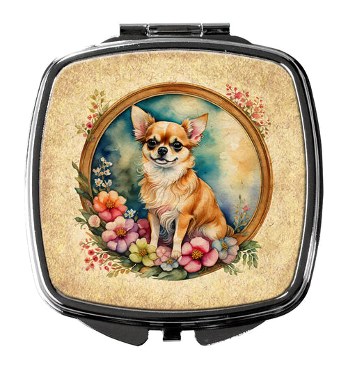 Chihuahua and Flowers Compact Mirror