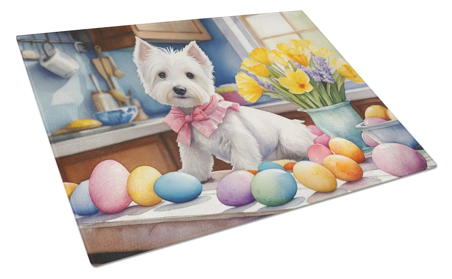 Decorating Easter Westie Glass Cutting Board