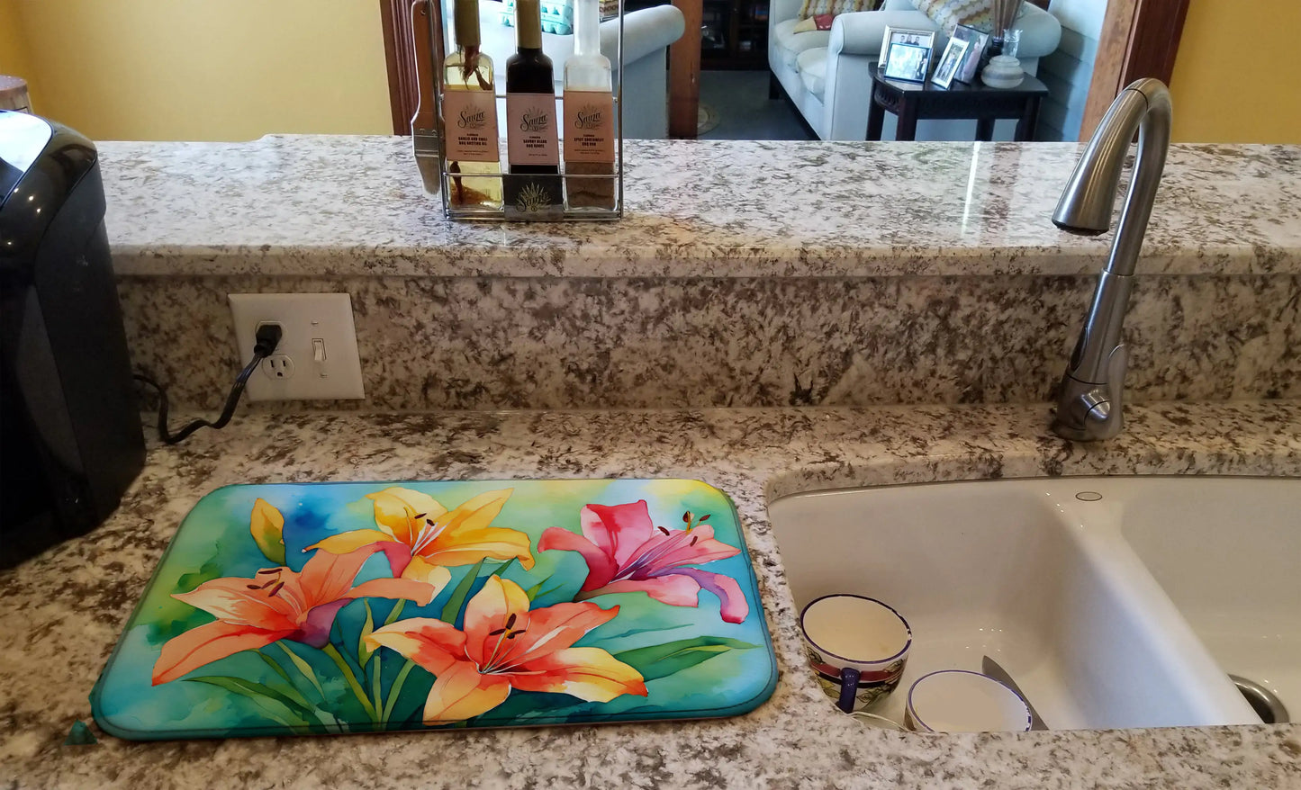 Lilies in Watercolor Dish Drying Mat