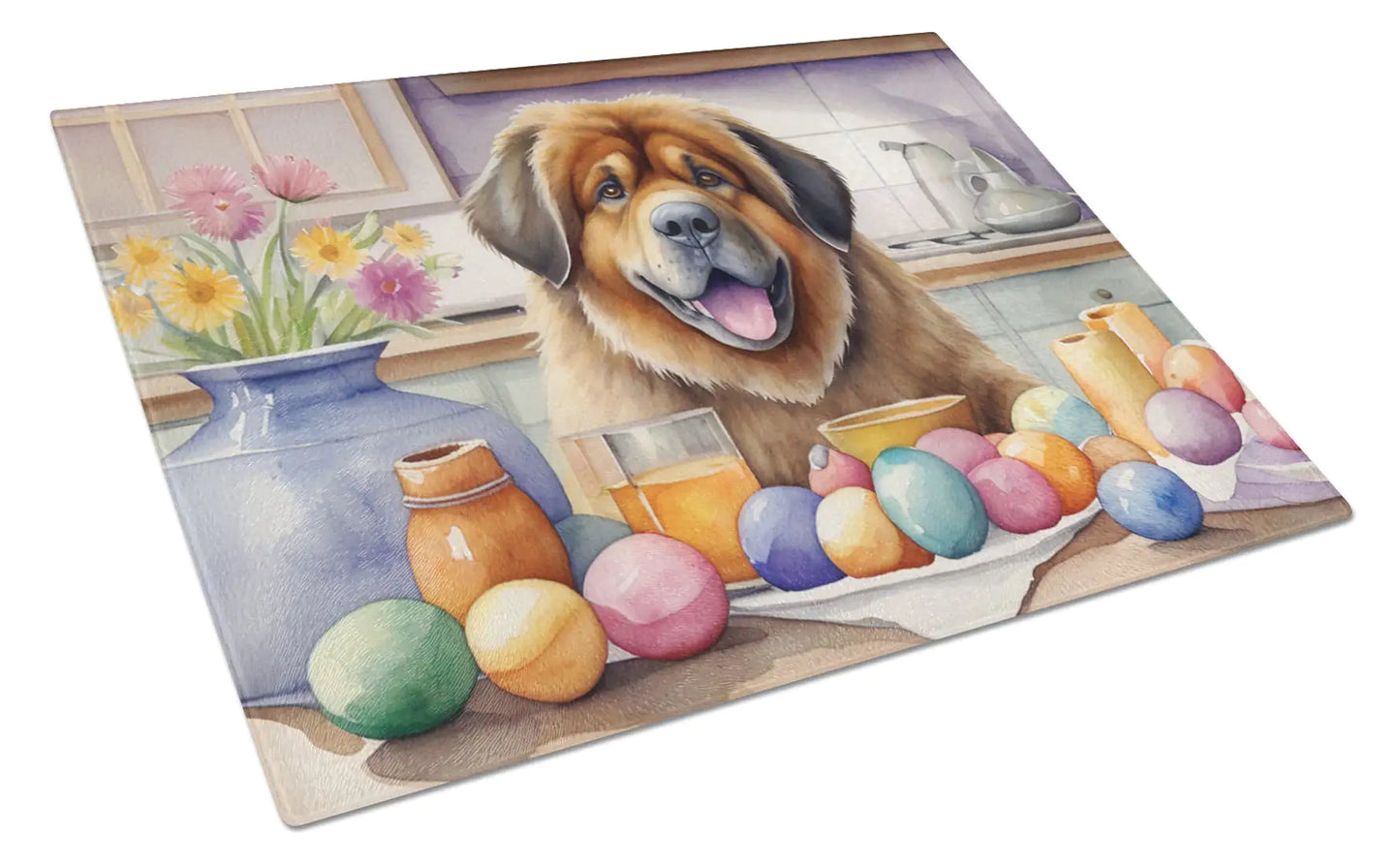 Decorating Easter Tibetan Mastiff Glass Cutting Board