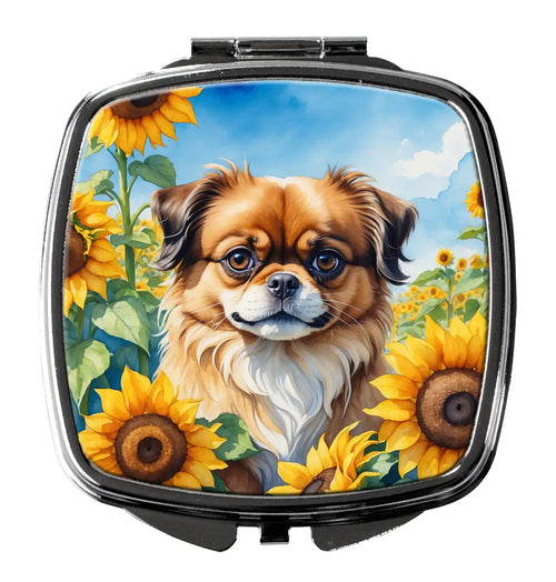 Tibetan Spaniel in Sunflowers Compact Mirror