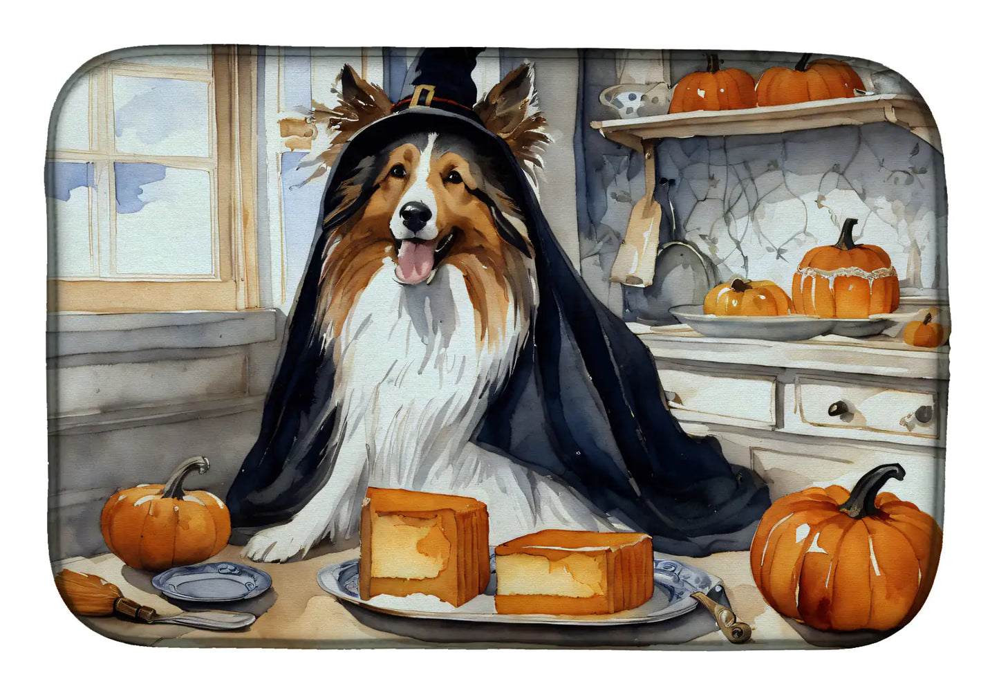 Sheltie Fall Kitchen Pumpkins Dish Drying Mat
