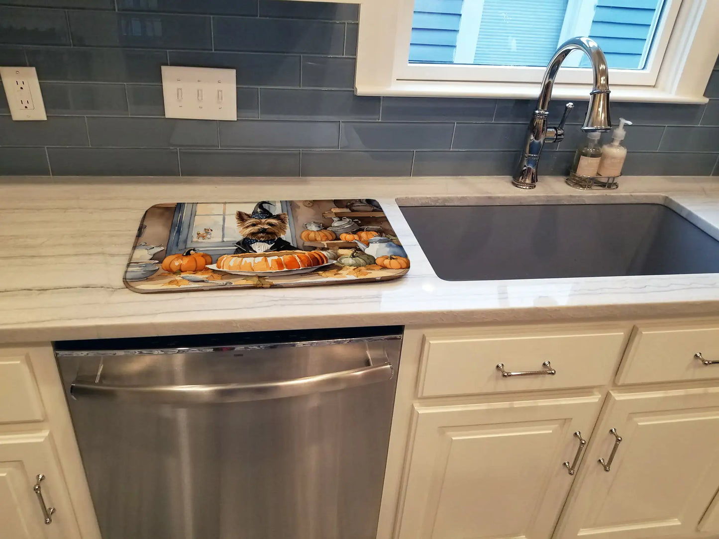 Cairn Terrier Fall Kitchen Pumpkins Dish Drying Mat