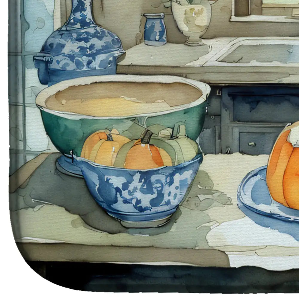 Akita Fall Kitchen Pumpkins Dish Drying Mat