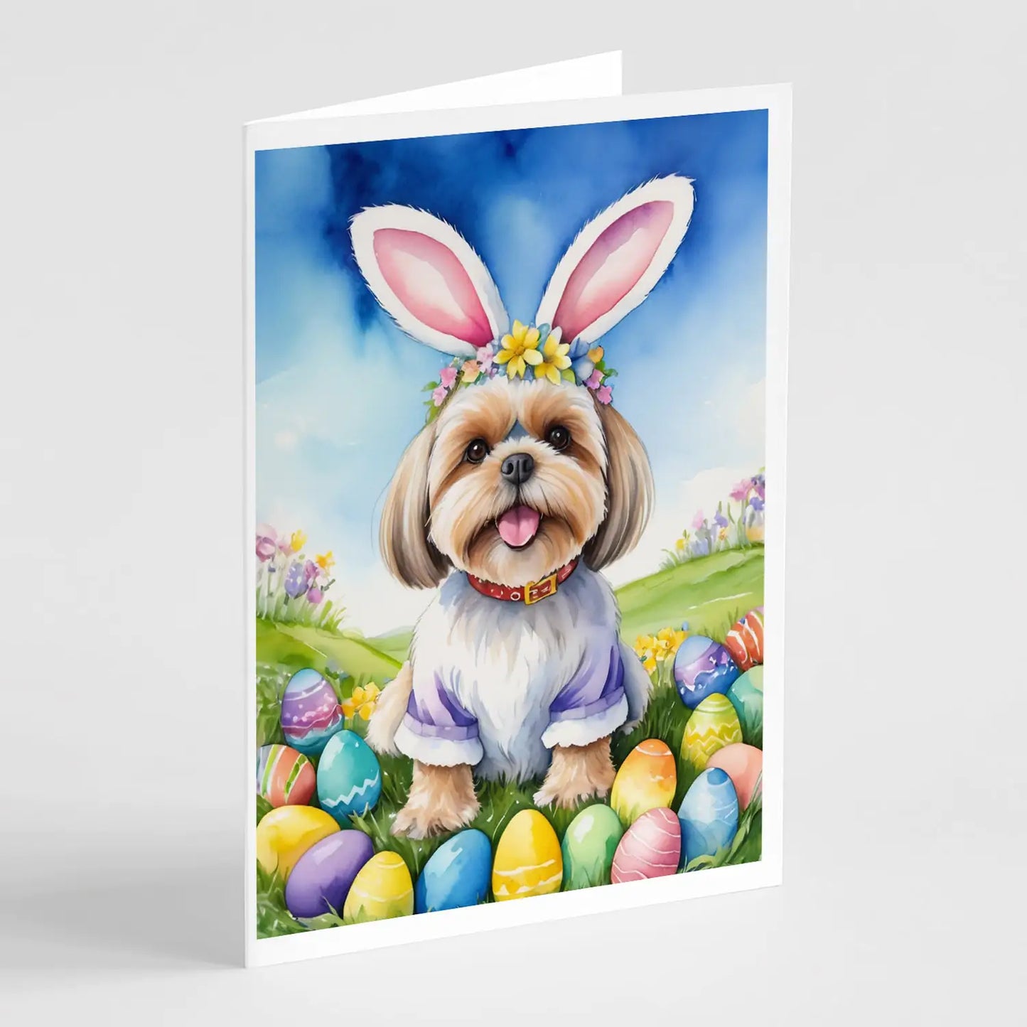 Lhasa Apso Easter Egg Hunt Greeting Cards Pack of 8