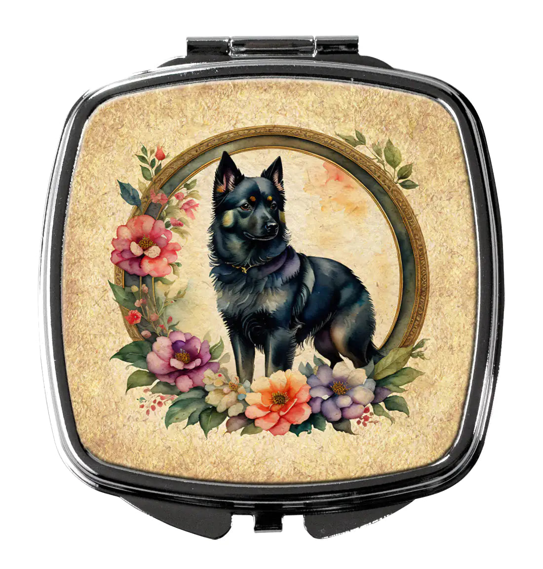 Schipperke and Flowers Compact Mirror