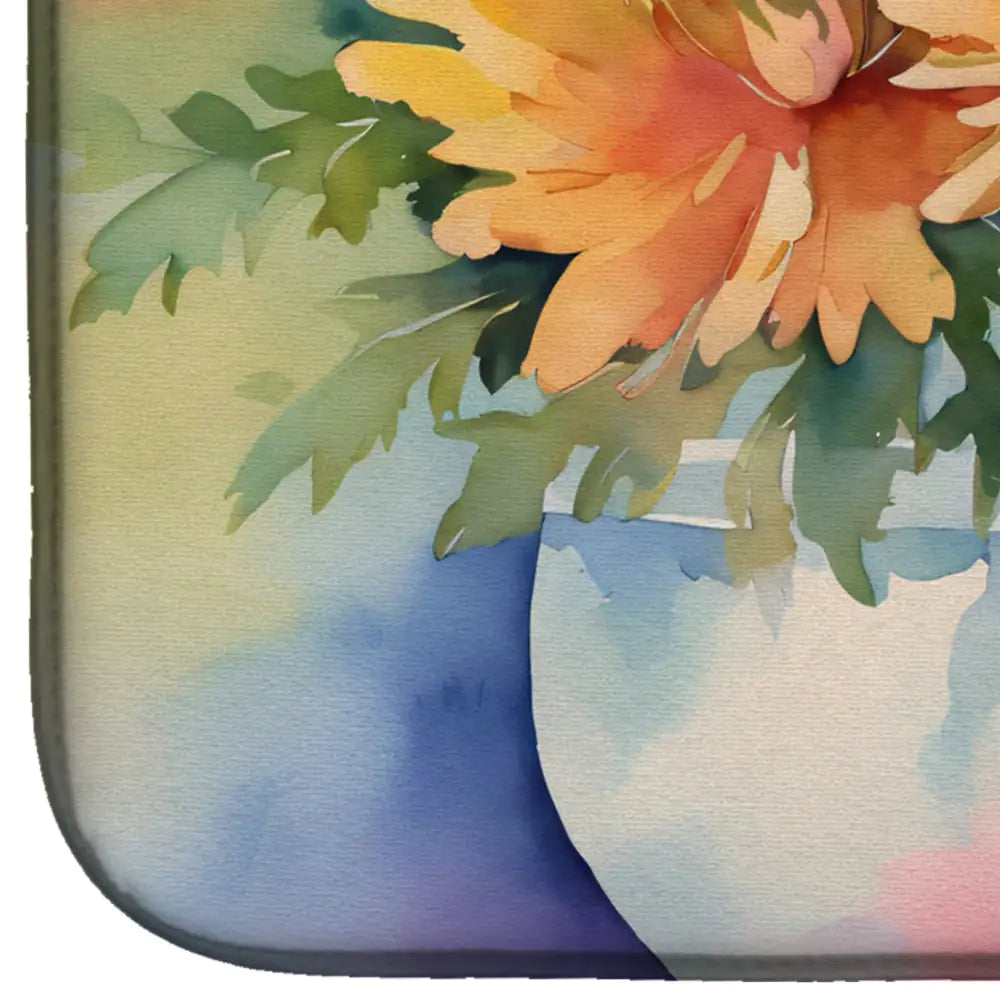 Chrysanthemums in Watercolor Dish Drying Mat