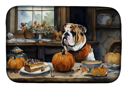 English Bulldog Fall Kitchen Pumpkins Dish Drying Mat