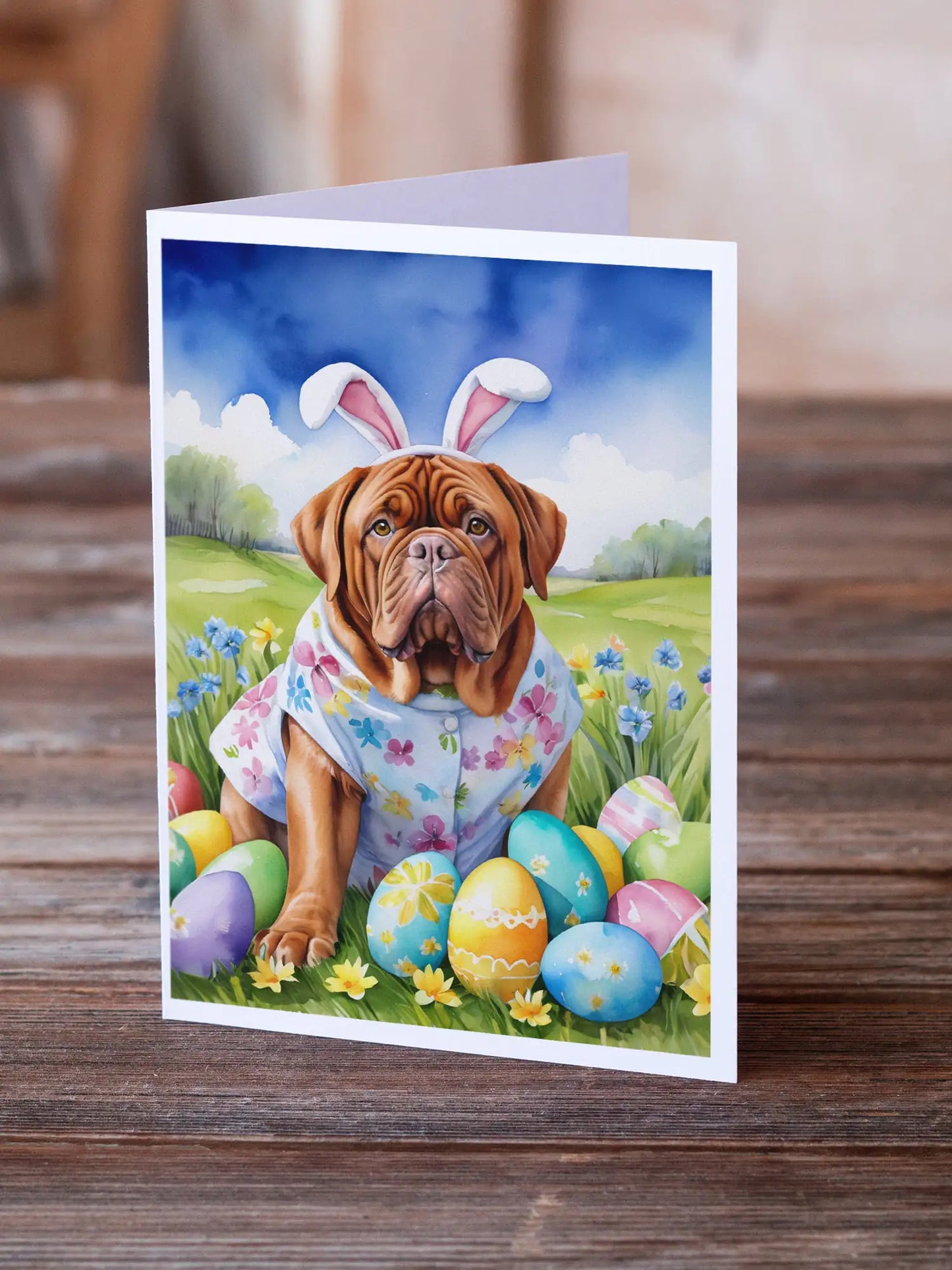 Dogue de Bordeaux Easter Egg Hunt Greeting Cards Pack of 8