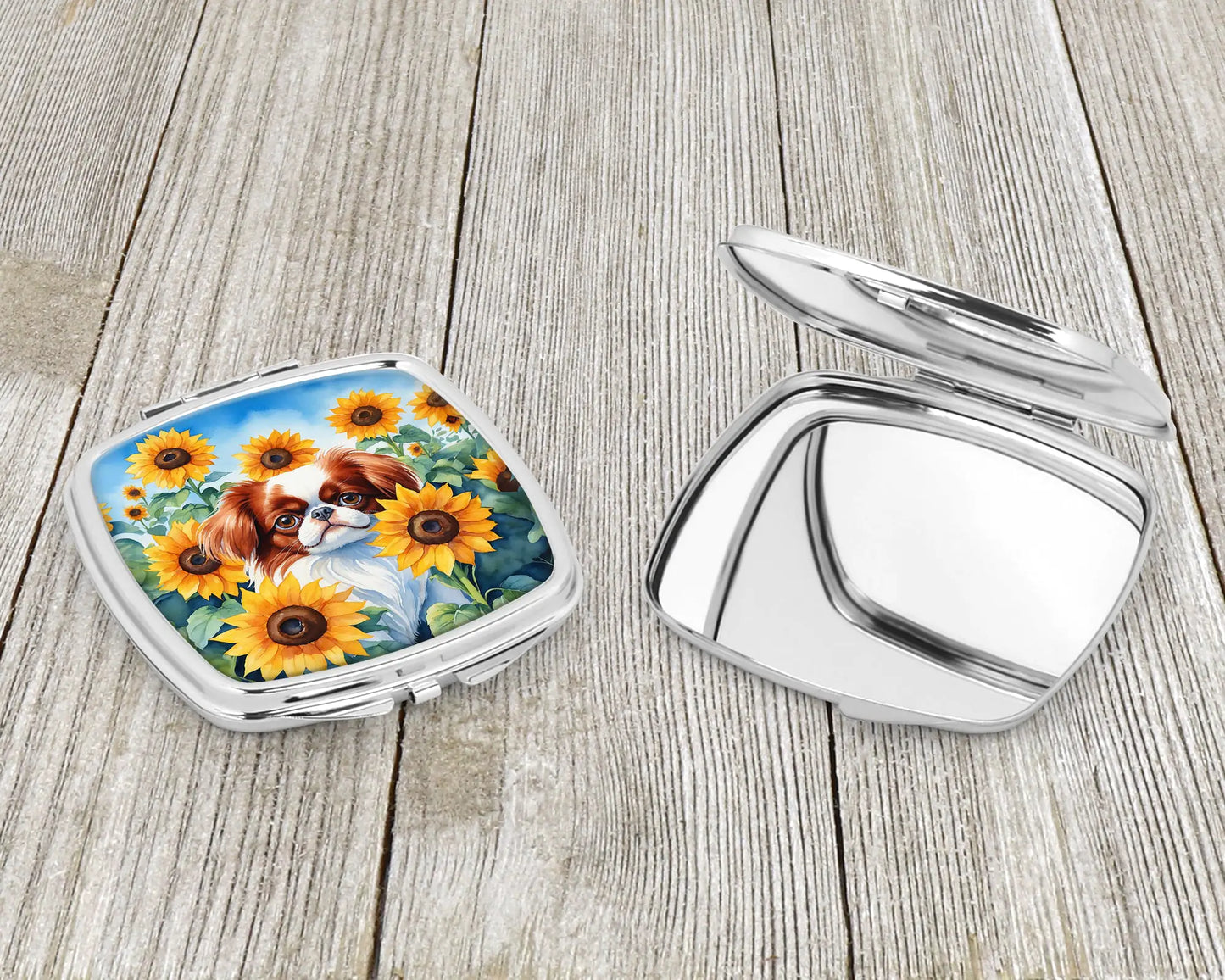 Japanese Chin in Sunflowers Compact Mirror