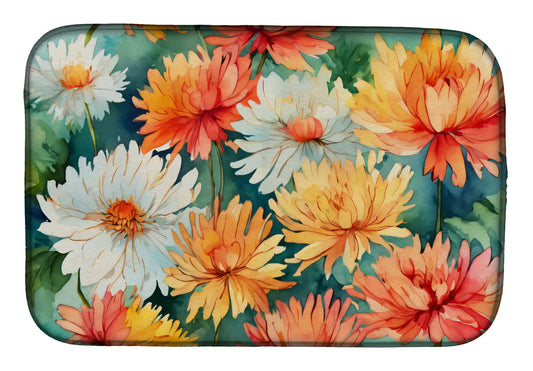 Chrysanthemums in Watercolor Dish Drying Mat