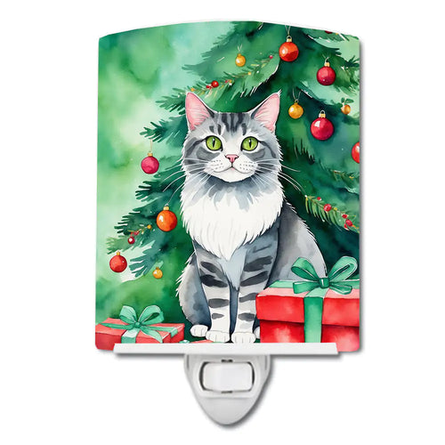 Foldex Exotic Fold Cat By the Christmas Tree Ceramic Night Light