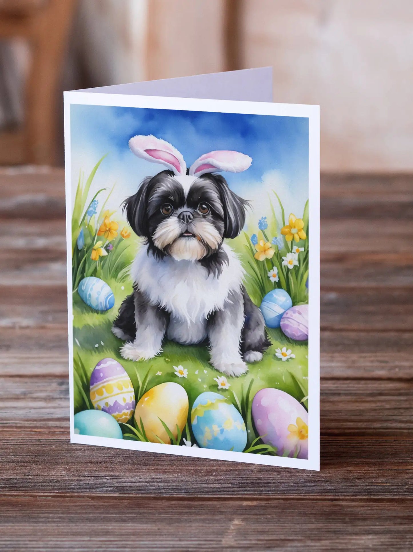 Shih Tzu Easter Egg Hunt Greeting Cards Pack of 8