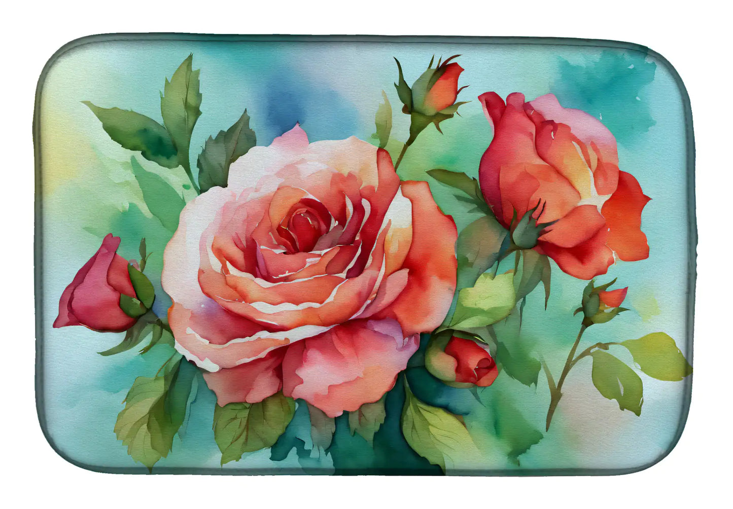 Oklahoma Roses in Watercolor Dish Drying Mat