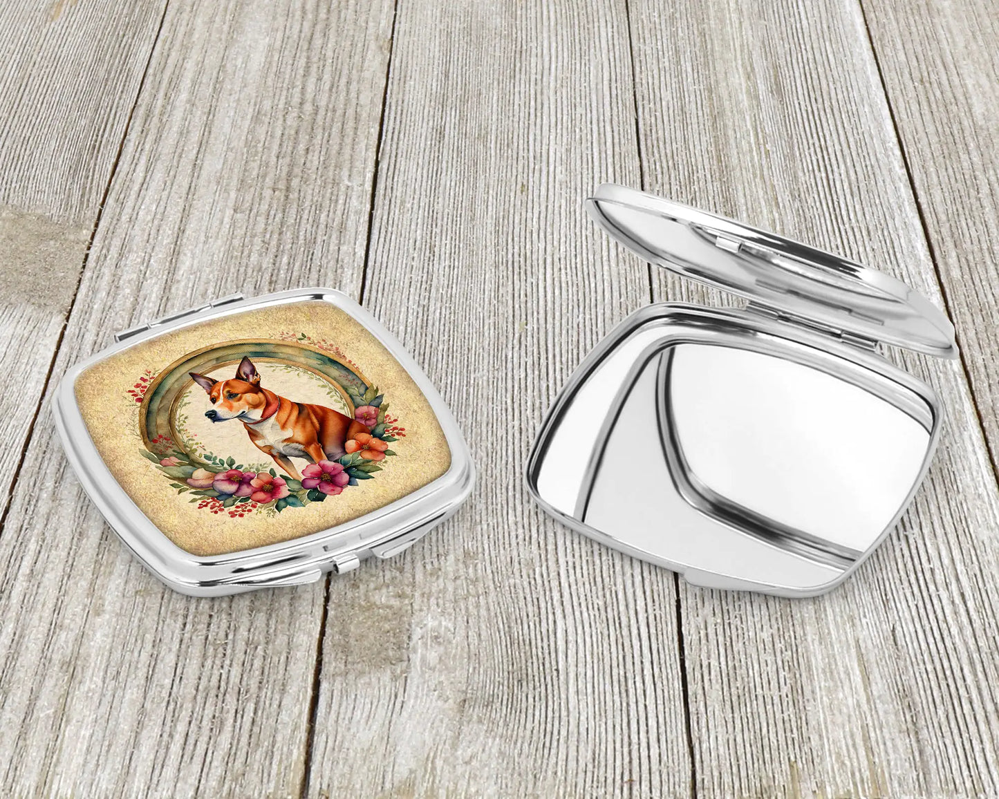 Basenji and Flowers Compact Mirror