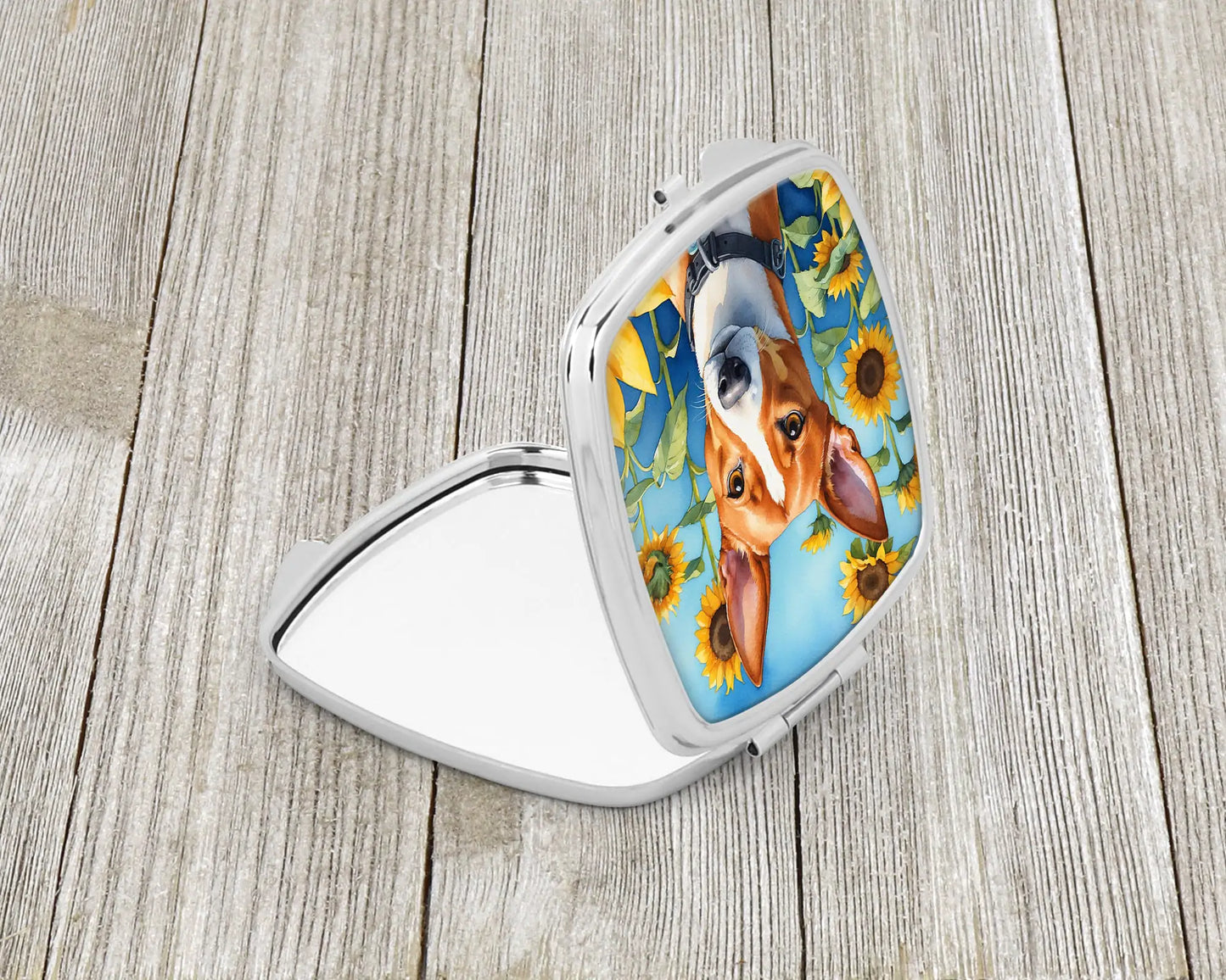Basenji in Sunflowers Compact Mirror